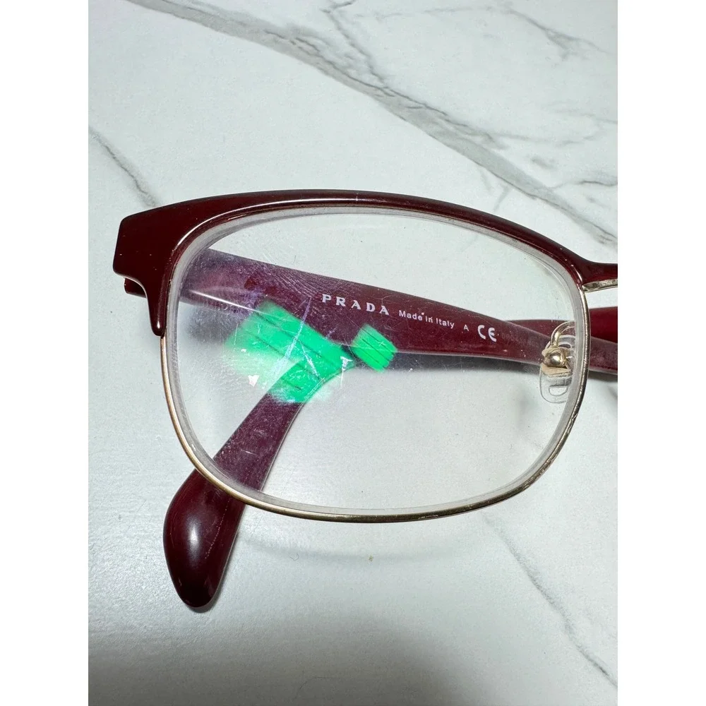 Prada VPR 16U Burgundy Gold Rectangular Eyeglasses Italy 53-16-140 Authentic